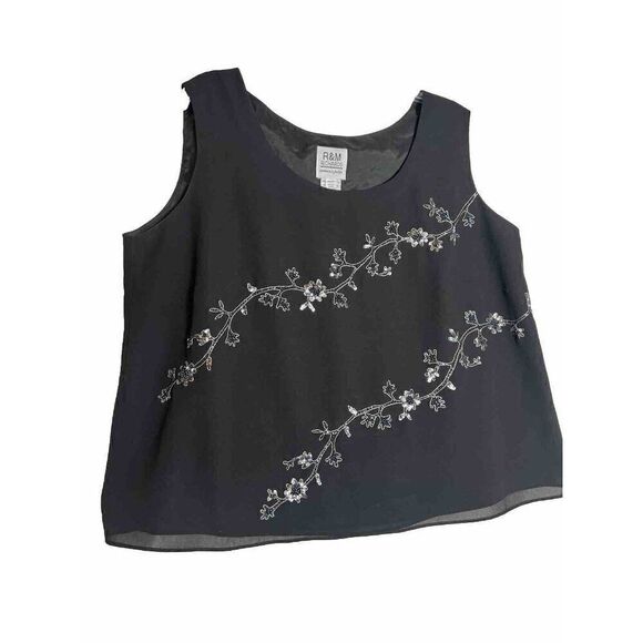 vintage 90s y2k fairy sequin Floral Beaded Embroidered cami tank top 18W P - Picture 1 of 6